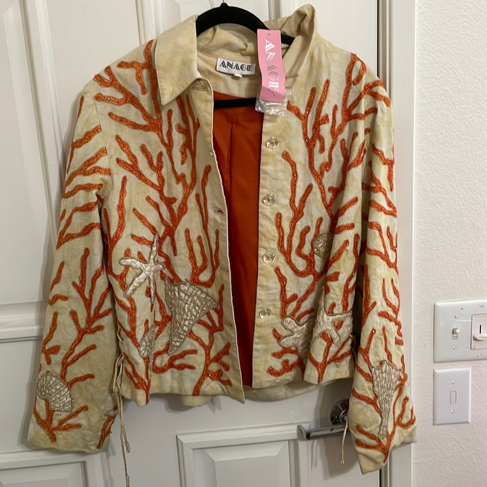 Anage  Jean Jacket beaded  sz XL